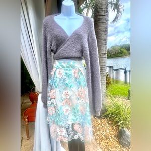 CHICWISH Bouquet Embroidered Floral Tulle Midi Skirt S